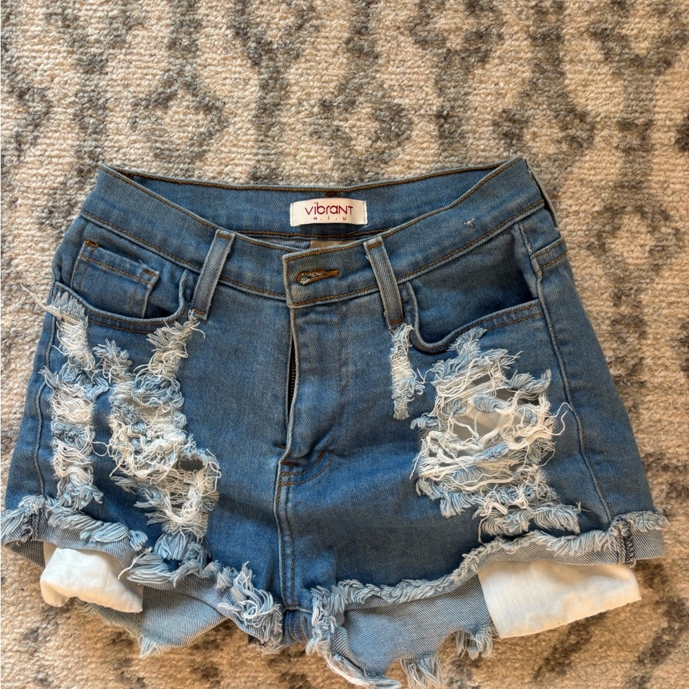 Vibrant Denim Distressed Jean Shorts